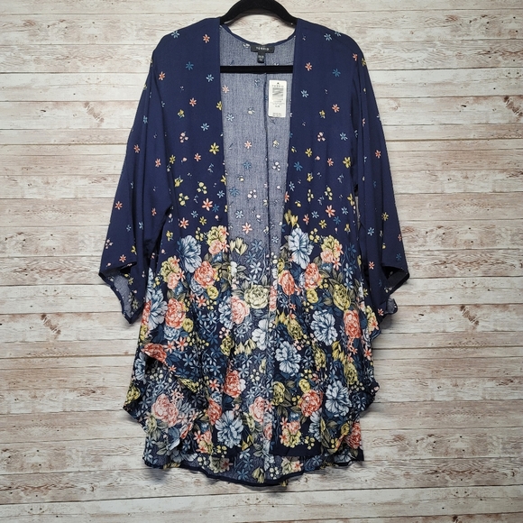 torrid Sweaters - Torrid Navy floral crepe kimono